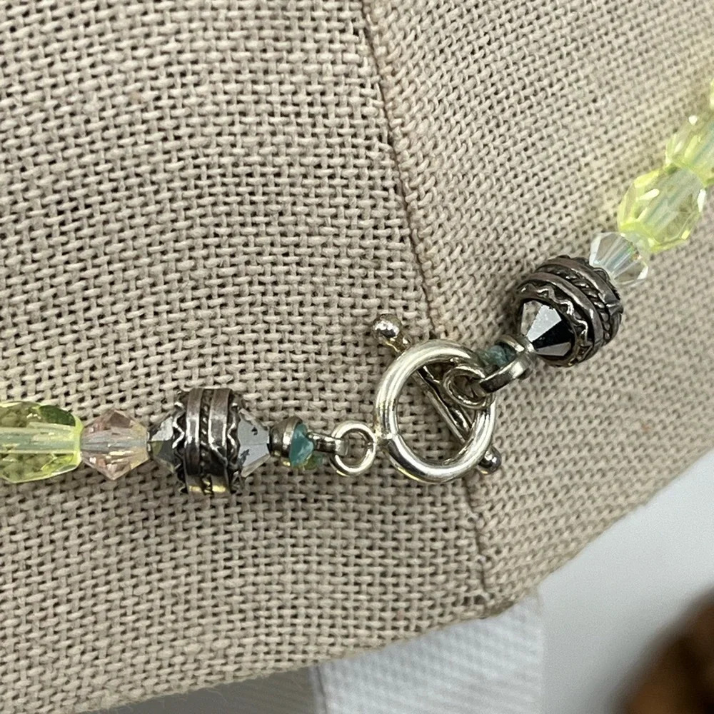 Vintage Handmade Silver Sun Pendant Necklace with Green Faceted Crystals - Picture 9 of 16